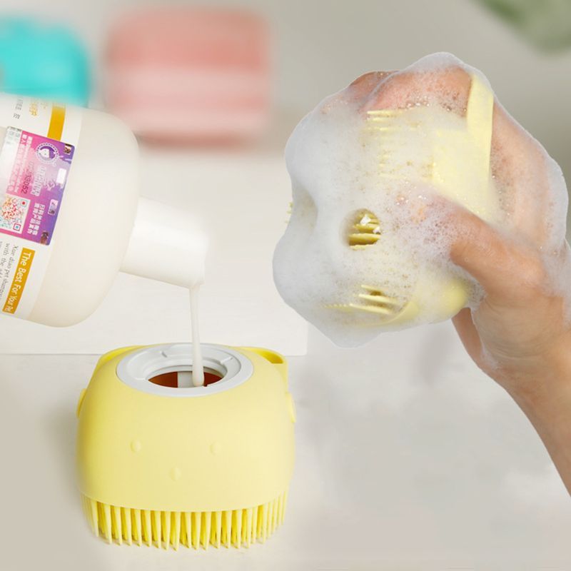 Soft Silicone Bath Brush Comb Scrubber Shampoo Dispenser