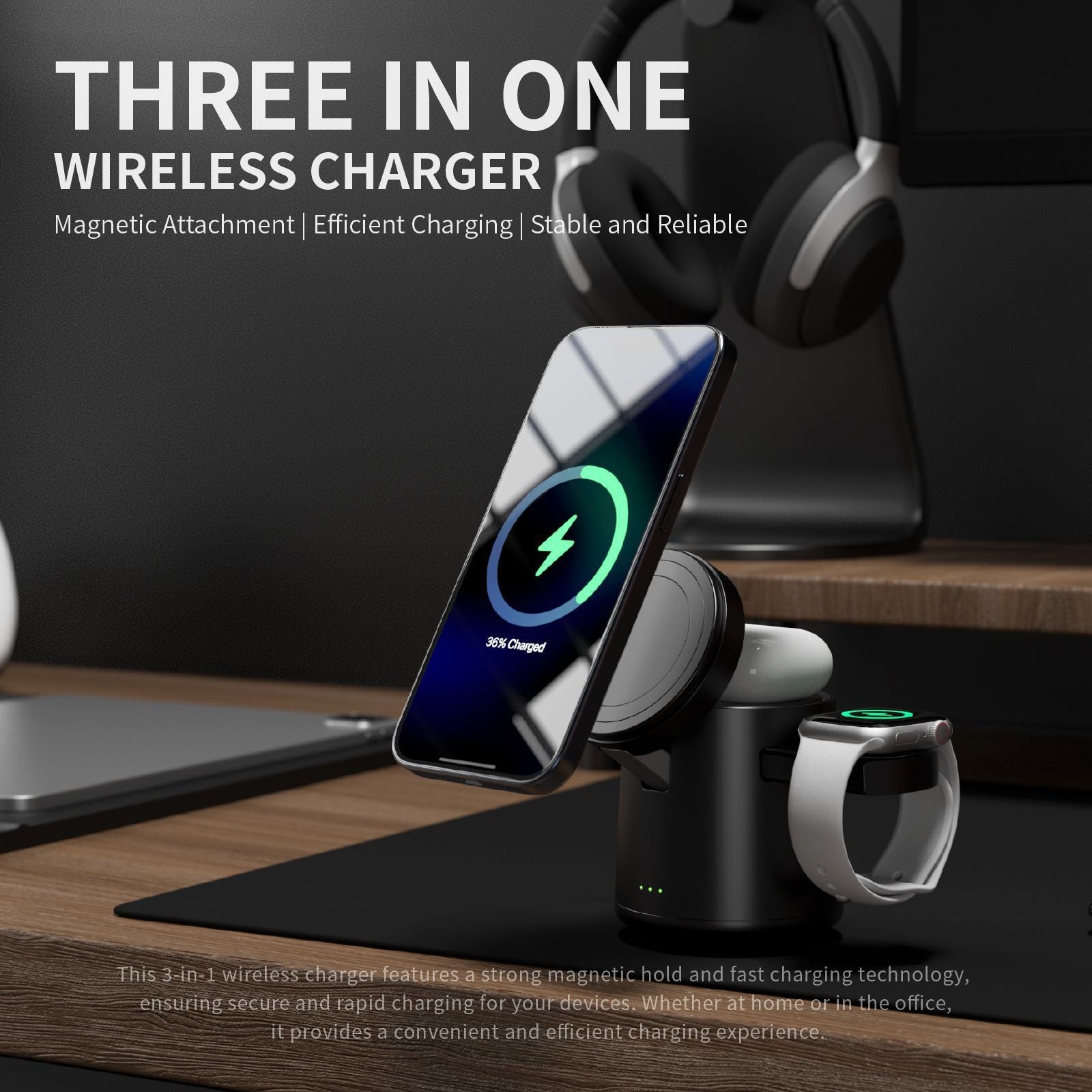 Magnetic 3-in-1 Wireless Charger 15W