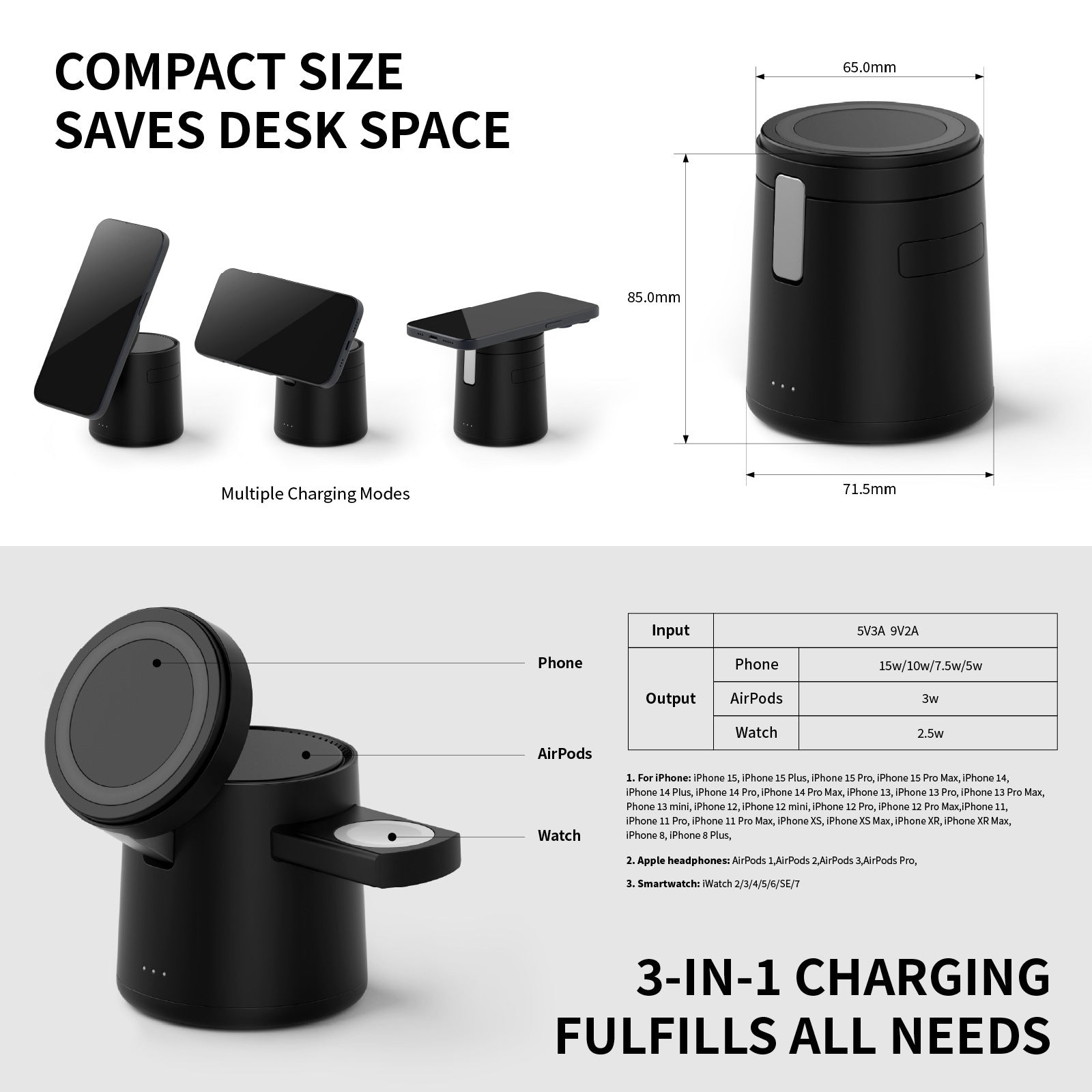 Magnetic 3-in-1 Wireless Charger 15W